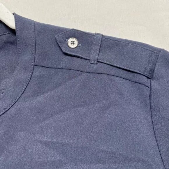 Calvin Klein Women's Large V-Neck Button Up Blouse Charcoal Grey Roll Tab Sleeve - Picture 10 of 13